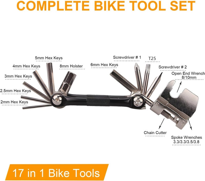 VJK 17 in 1 Bike Multi Tool Kit with Chain Breaker Ergonomic And Lightweight MTB Bike Repair Kit Motorcycle Accessories Stainless Steel - Image 2
